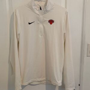 Nike Dri-Fit White Quarter Zip Pullover with New York Knicks Logo